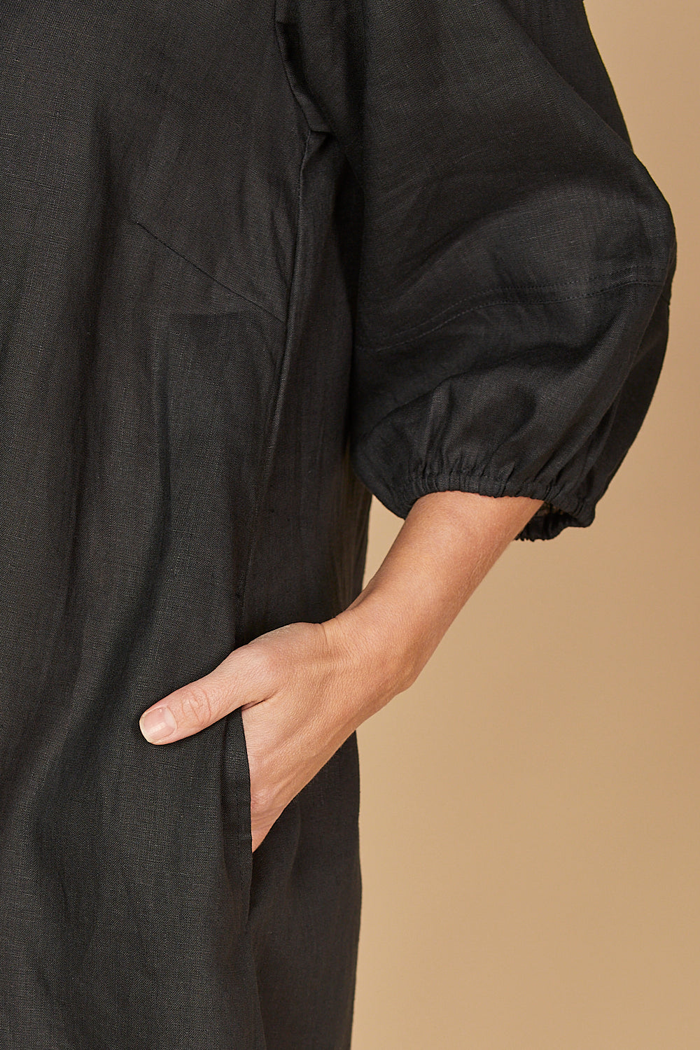 Hazel Short Linen Dress in Black