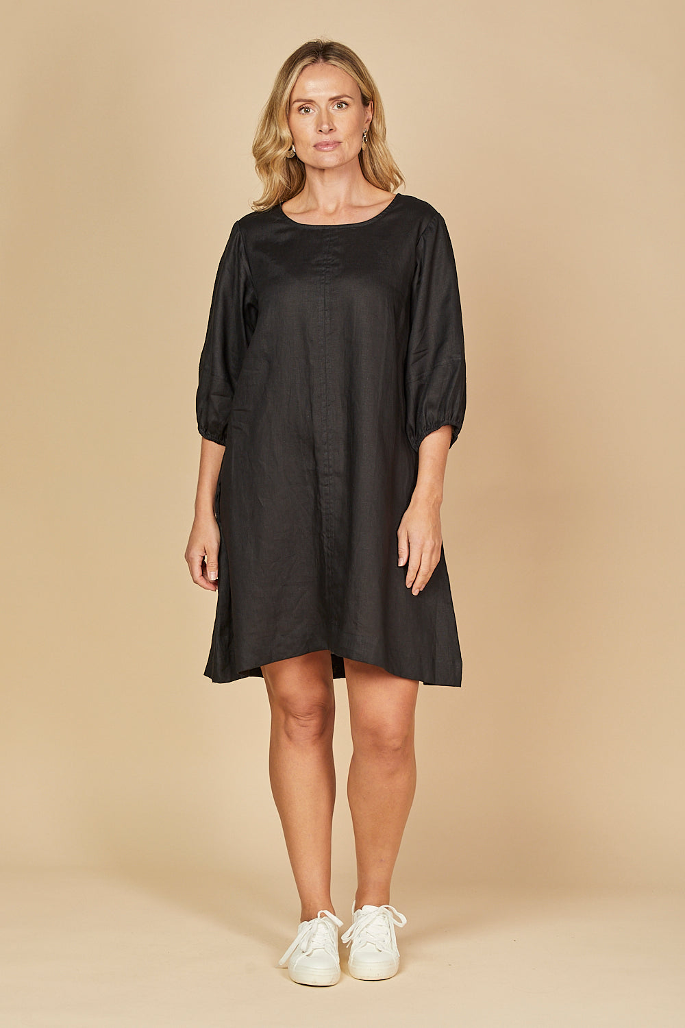 Hazel Short Linen Dress in Black